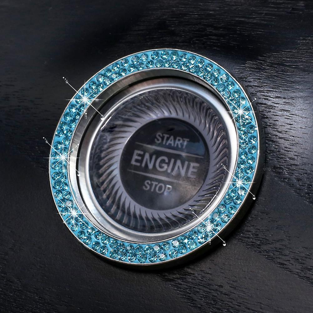 Car Engine Start Stop Button Ring Decal Ignition Button Ring Crystal Bling Rhinestone: Light Blue