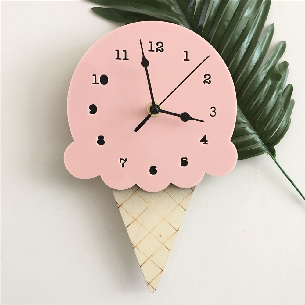 Nordic Ice Cream Wall Clocks Cute Creativity Cartoon Mute Watch Wall Home Decor Kids Room Wall Decoration Cute Ornament: Pink
