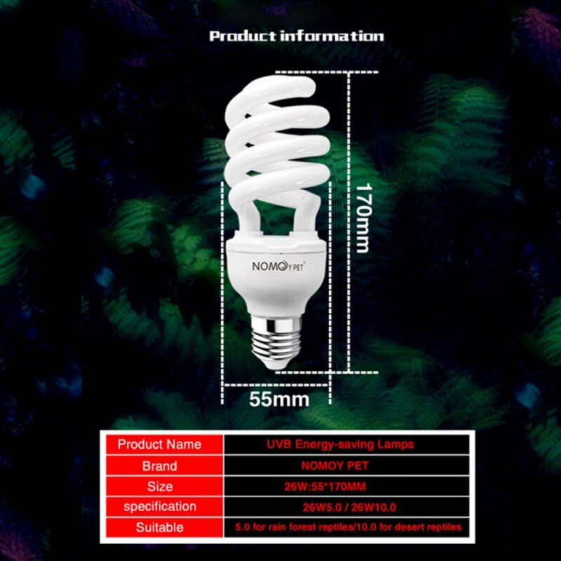 Reptile Succulent Plant Calcium Sun Lamp With 26W UVB Energy-Saving Tortoise Liard Habitat Lighting For Turtle Snake Lguanas