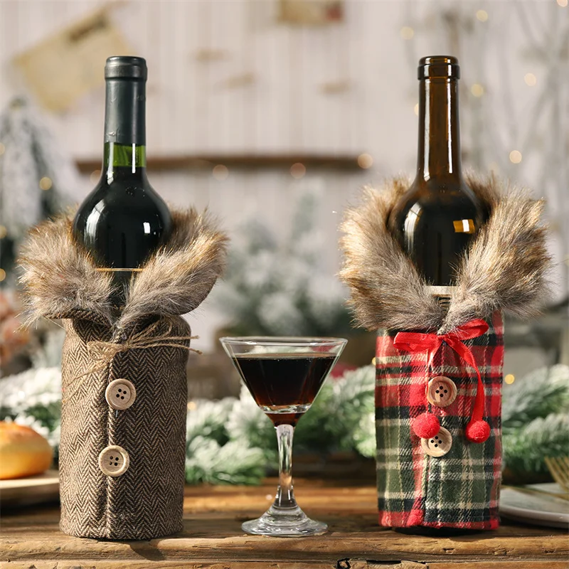 Kerst Wijnfles Hoesjes Tas Kerst Strik Smoking Champagne Fles Cover Rode Vrolijke Kerst Tafel Decoraties Voor Thuis