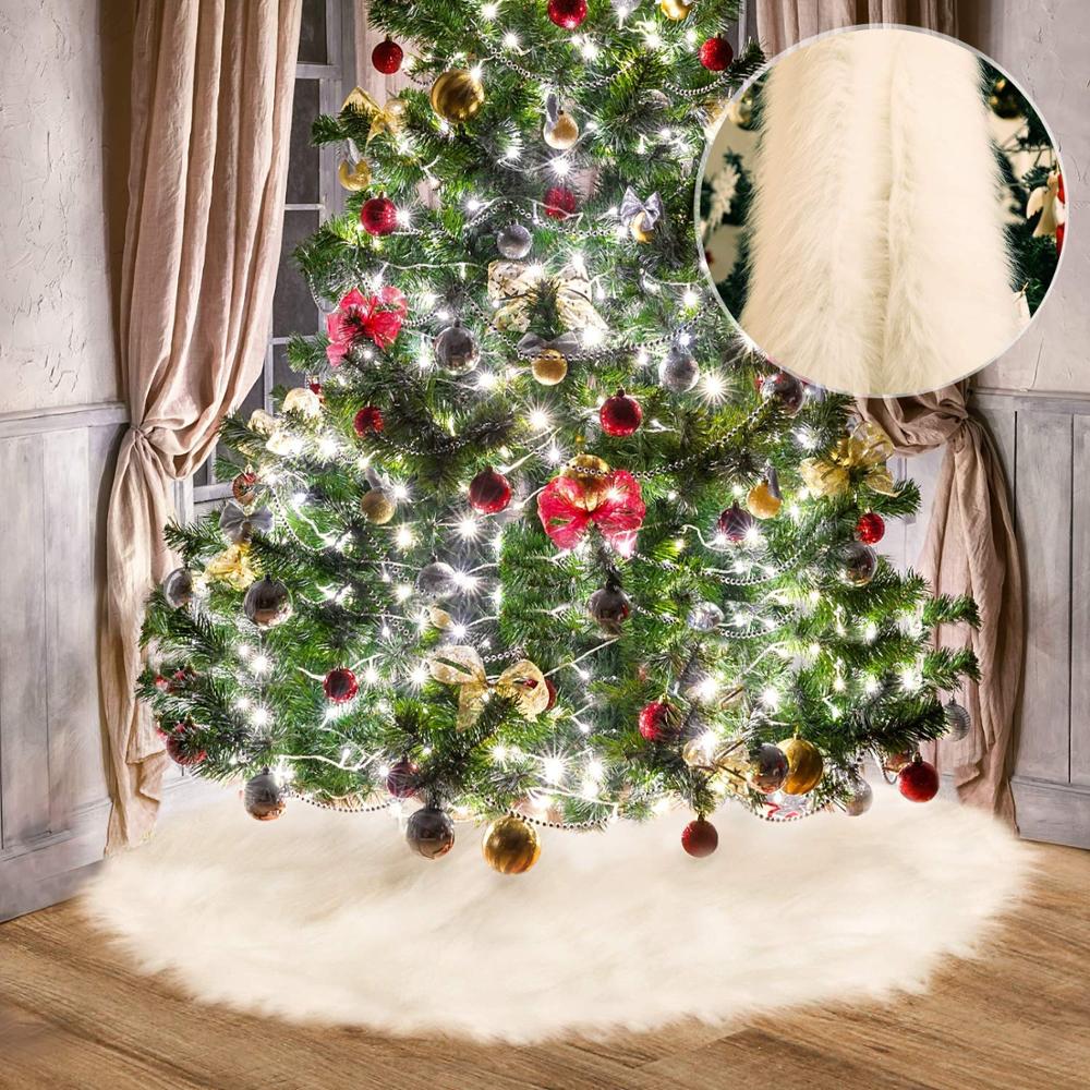 Zachte Pluche Kerstboom Rok Met Ronde Witte Basis Mat Ornamenten Cover Witte Sneeuw Pluche Rok Voor Xmas Party deco
