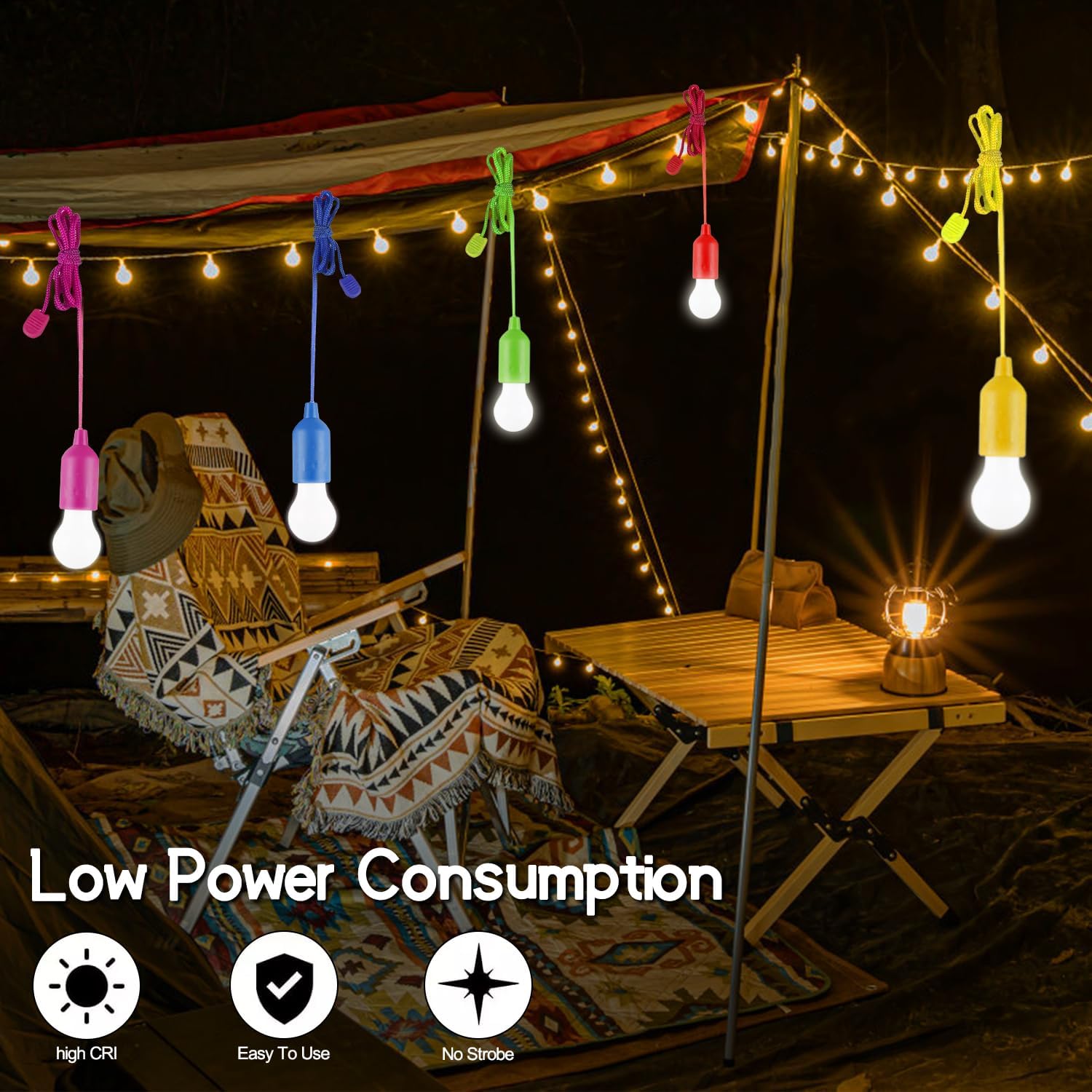 Ampoule LED à cordon de traction, à piles, Portable, suspendue, lanterne pour Camping, jardin, fête, urgence, maison