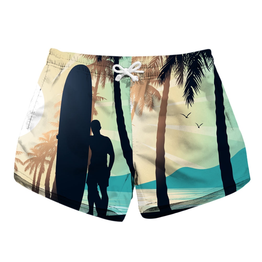 Pantalones cortos de playa para mujer, Mini Pantalón deportivo para agua, estampado de maletero de cielo, gimnasio, Surf, bolsillo corto, tabla de Surf de viaje femenina