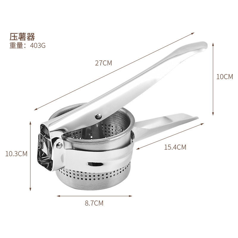 Presse à purée de pommes de terre avancée en acier inoxydable, presse à pommes de terre, jus de citron, presse-pommes de terre, gadgets de cuisine, 2025: Argent