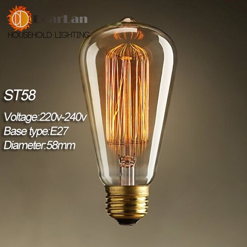 (ST58) E27 bombilla de filamento de tungsteno de 40W 220V bombilla antigua Vintage mundial/bombilla de Lámpara antigua, buenos artículos [BJ-74]: ST58 220V-240V