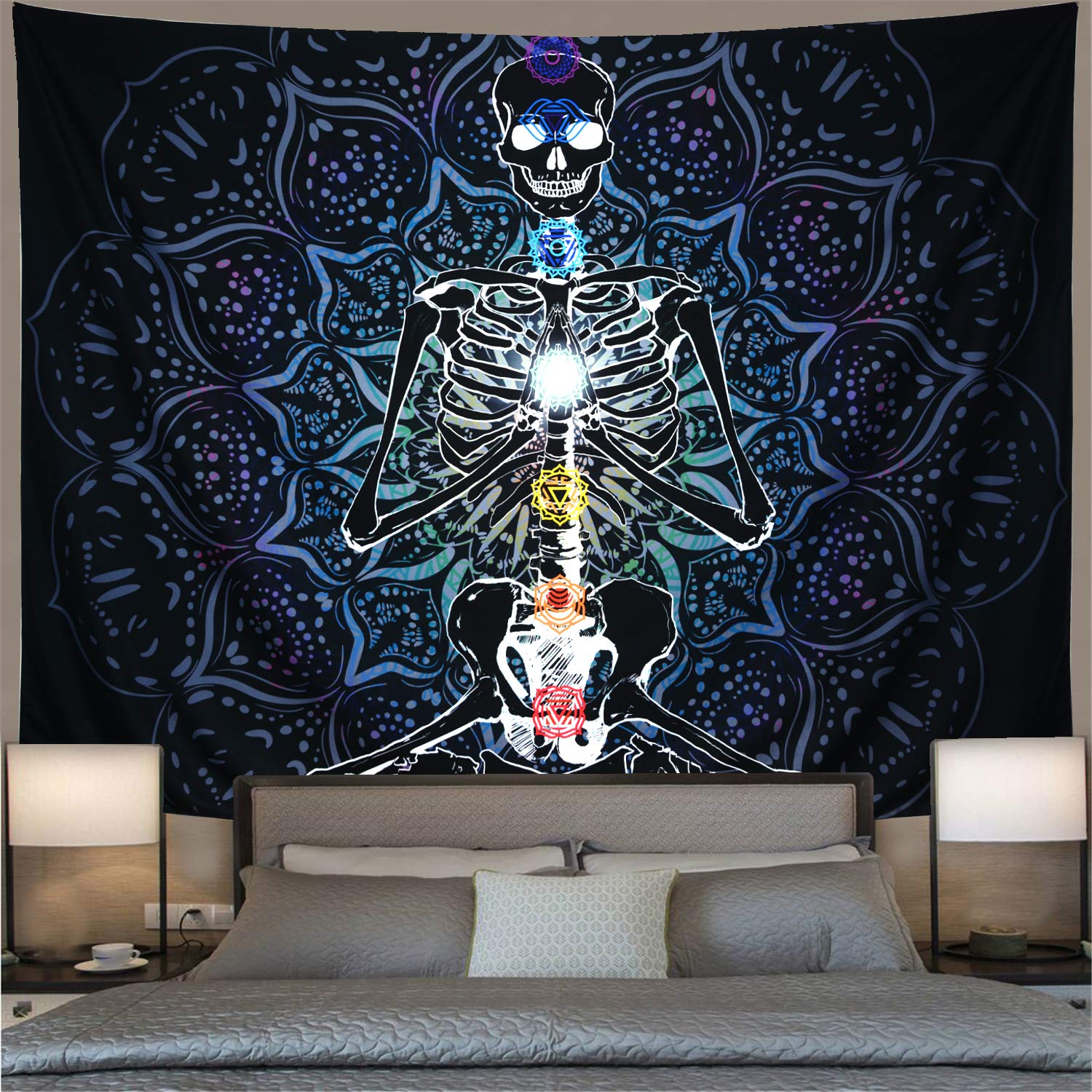 Siedem czakry czarna medytacja szkielet gobelin Mandala czaszka ściana wisząca