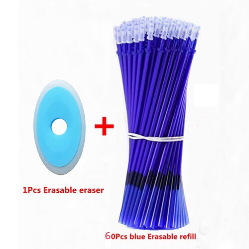 12 unidades/juego de bolígrafo borrable de lujo 0,5mm tinta azul y negra bolígrafo para la escuela material de escritura para estudiantes bolígrafos de papelería para exámenes: 60Pcs blue refill