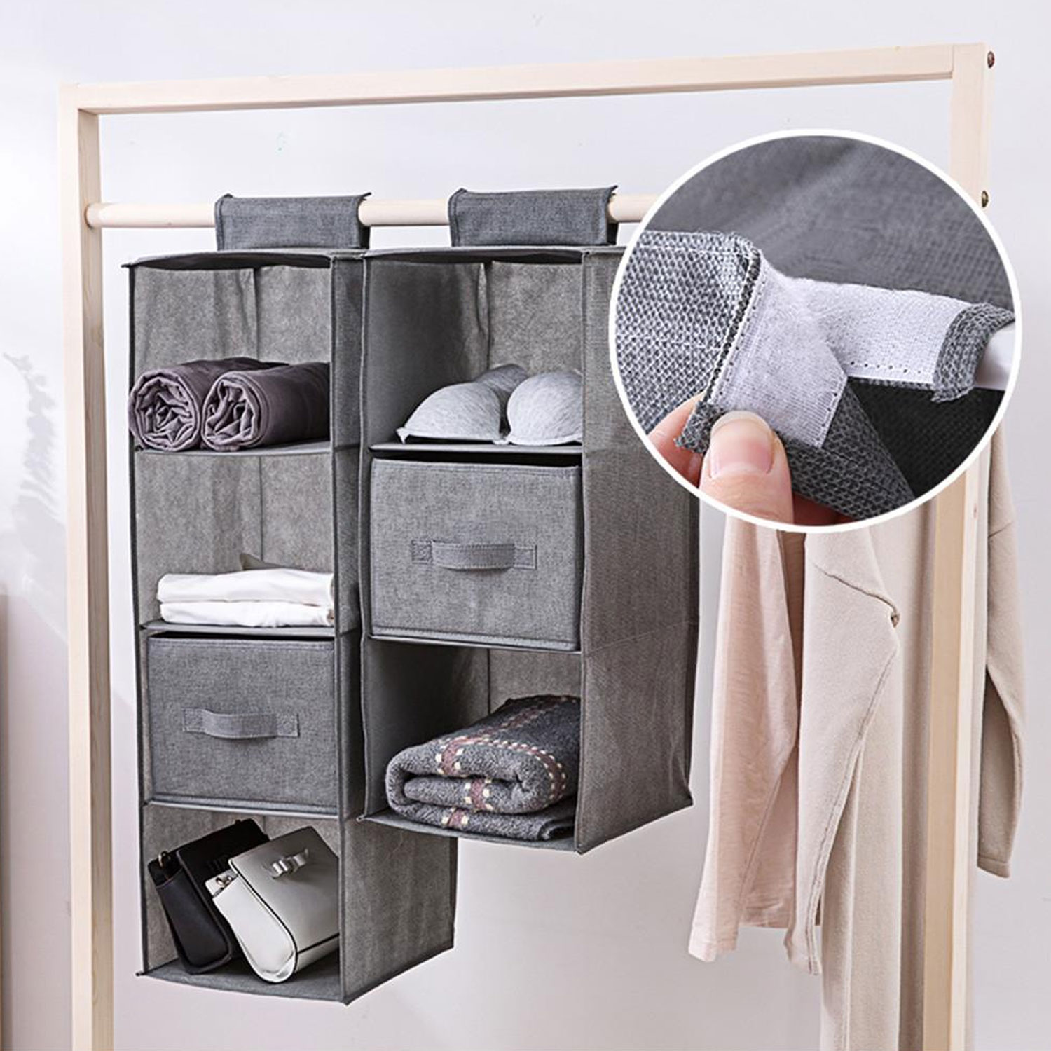 3 4 5 Layers Washable Closet Organizer Wardrobe Cloth Shelves Hanging Rack Storage Bags with Hook and Loops for Clothes Socks