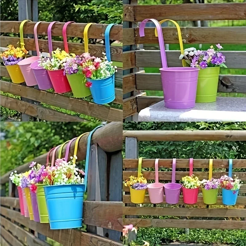 10 stks/set Ijzer Pastorale Balkon Potten Plantenbakken Muur Opknoping Metalen Emmer Bloem Houder Vaas Bloempot Tuin Decoratie Benodigdheden