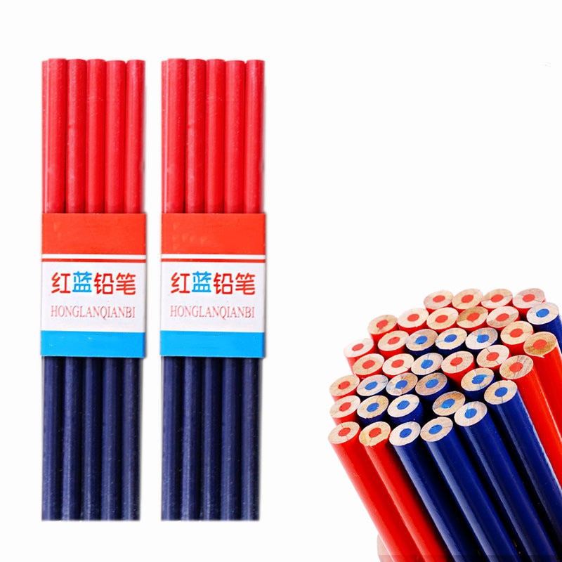 5pc Double Head Red Blue Carpenter Pencils Round Wooden Colored Carpenters Mark Pen for DIY Builders Joiners Tool Stationery