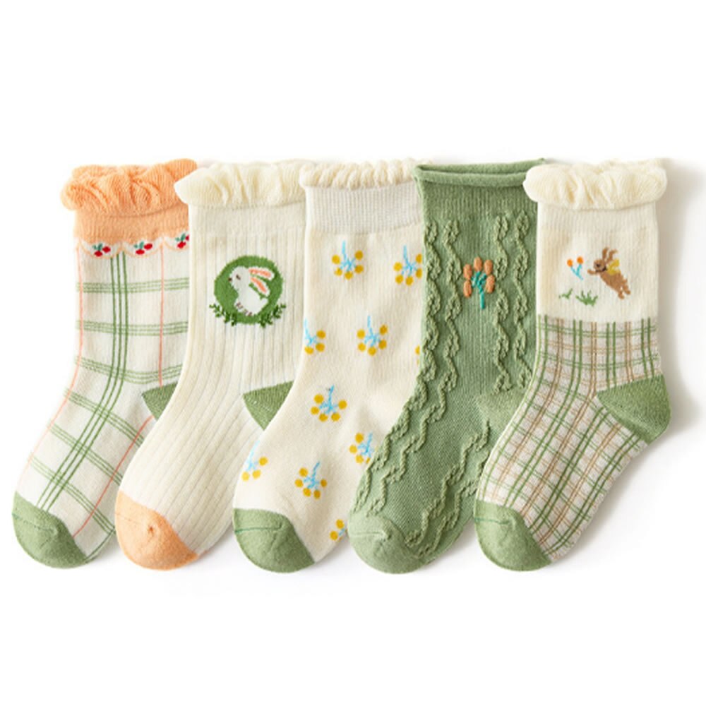 Calzini per bambini calze a forma di fiocco con motivo a fiori calze di pizzo rosse calze per studentesse stivali per neonati Kinder Socken: green / Fit 3-5year