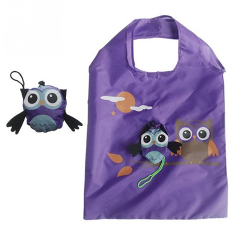 Cute Animal Owl Shape Folding Shopping Bag Eco Friendly Ladies Foldable Reusable Tote Bag Portable Travel Shoulder Bag: Purple