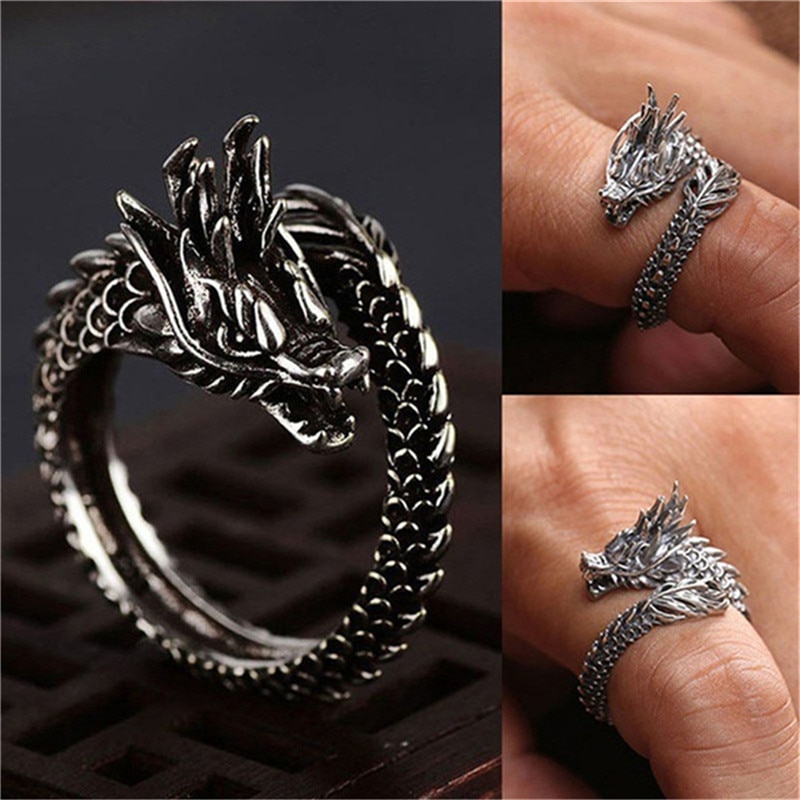 1 Pcs Cool Opening Ringen Unisex Ring Mannen Vrouwen Sieraden Verstelbare Sterling Dragon Ring Goede Legering Dier Metalen Unisex