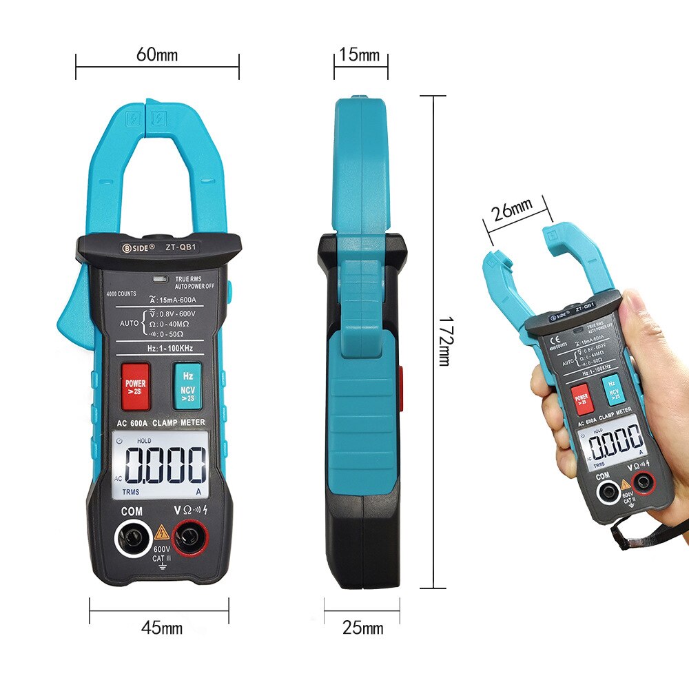 1Pcs Bside 600A Digitale Multimeter Inschakelstroom True Rms Auto Variërend 4000 Telt Spanning Ncv Weerstand Met Zaklamp