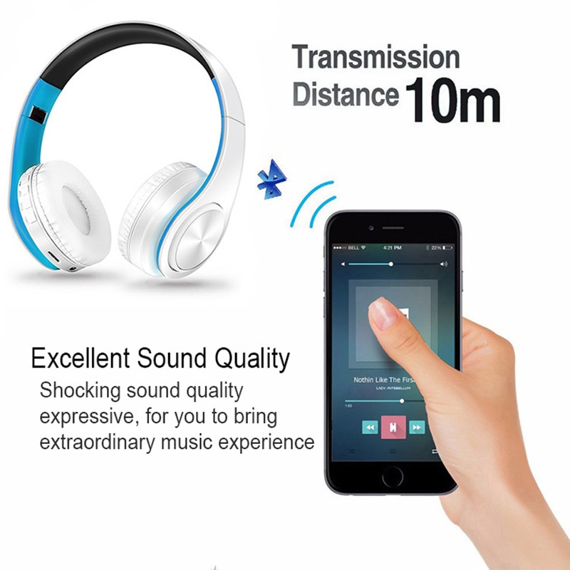 Upgraded 5.0 Bluetooth Earphone 10 Hours Working Stereo Wireless Headphones Foldable Handsfree Headset with MIC for Mobile Phone