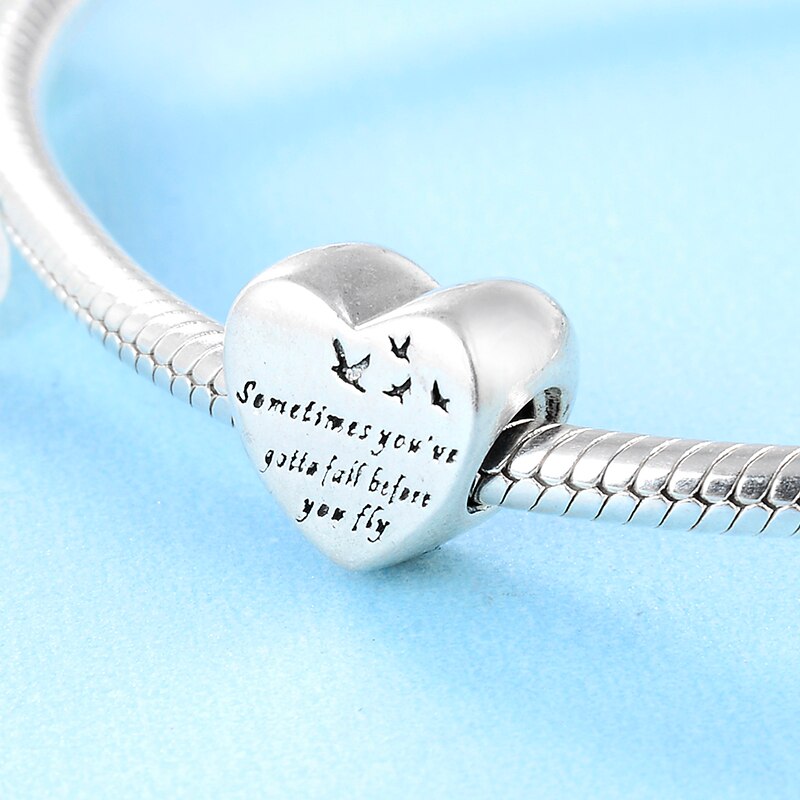925 Sterling Silver Heart-shaped bird pattern to earn free DIY beads Fit Original European Charm Bracelet Jewelry making
