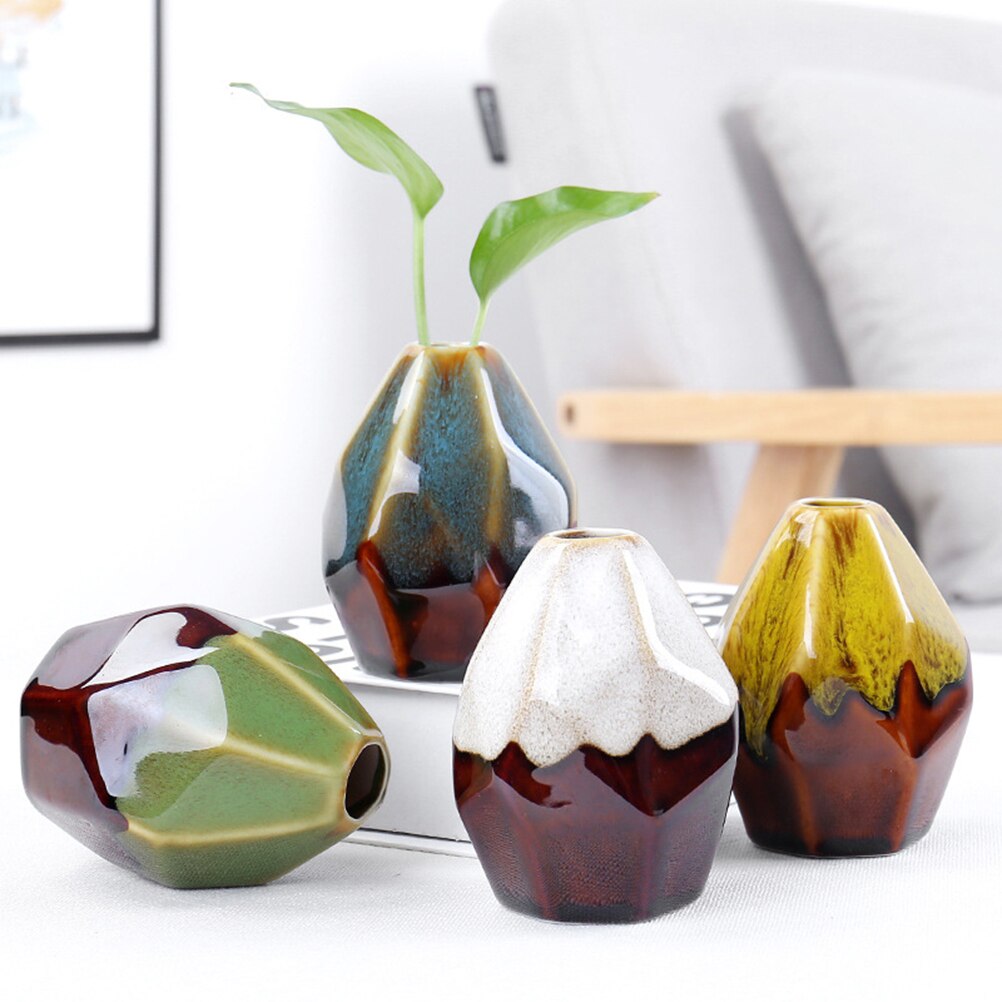 2pcs Multi-faceted Ceramic Vase Table Flower Arrangement Flower Vase Desktop Decoration for Office Hotel Home