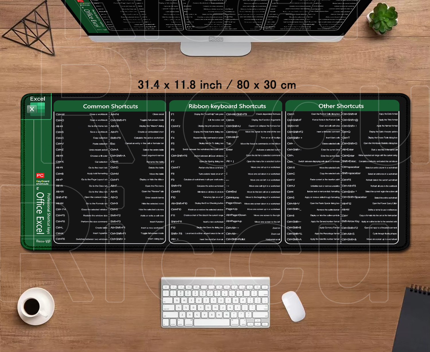 Große erweiterte Bürocomputer-HD-Schreibtischunterlage Riccu Excel Shortcuts Mauspad Xxl-Tastatur-Mauspad mit rutschfester Basis mit genähtem Rand: XXS / Dark Brown