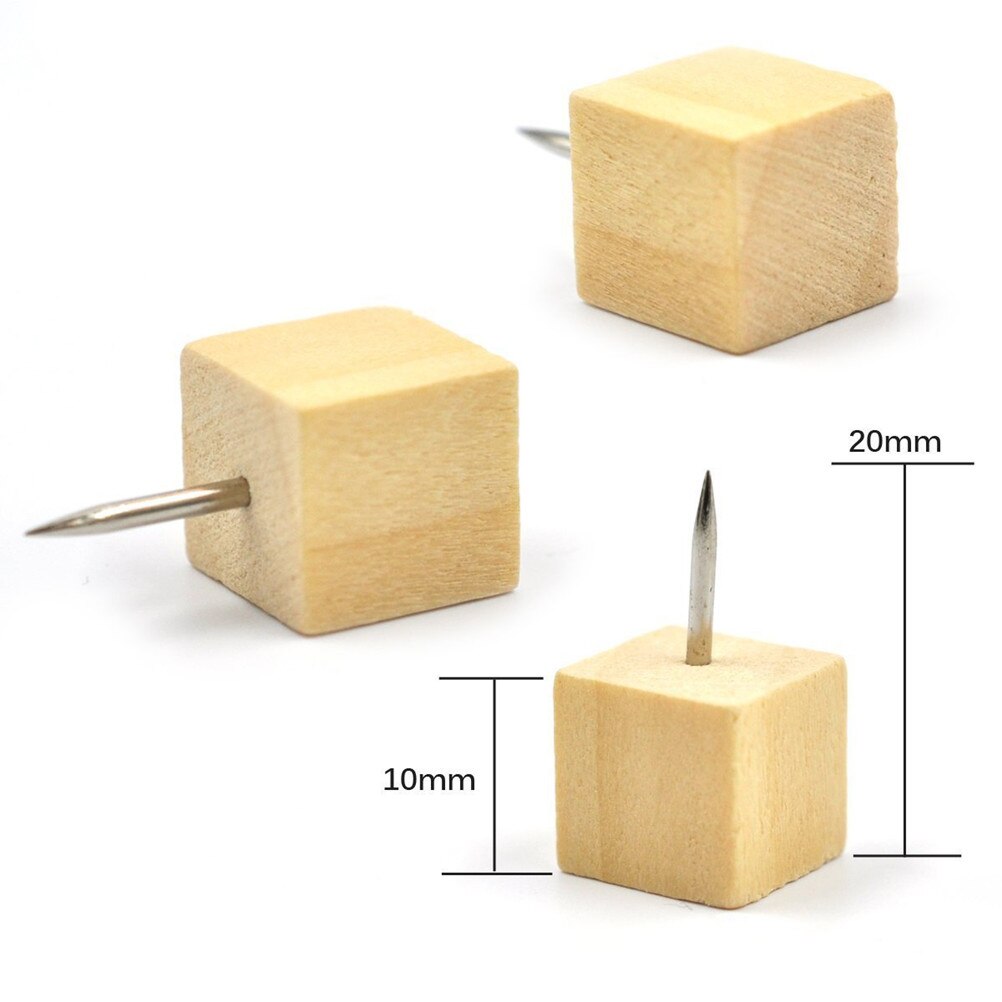 100pcs Cubic Wood Push Pins Wooden Thumb Tacks for Map Photos Calendar Decorative DIY Tool