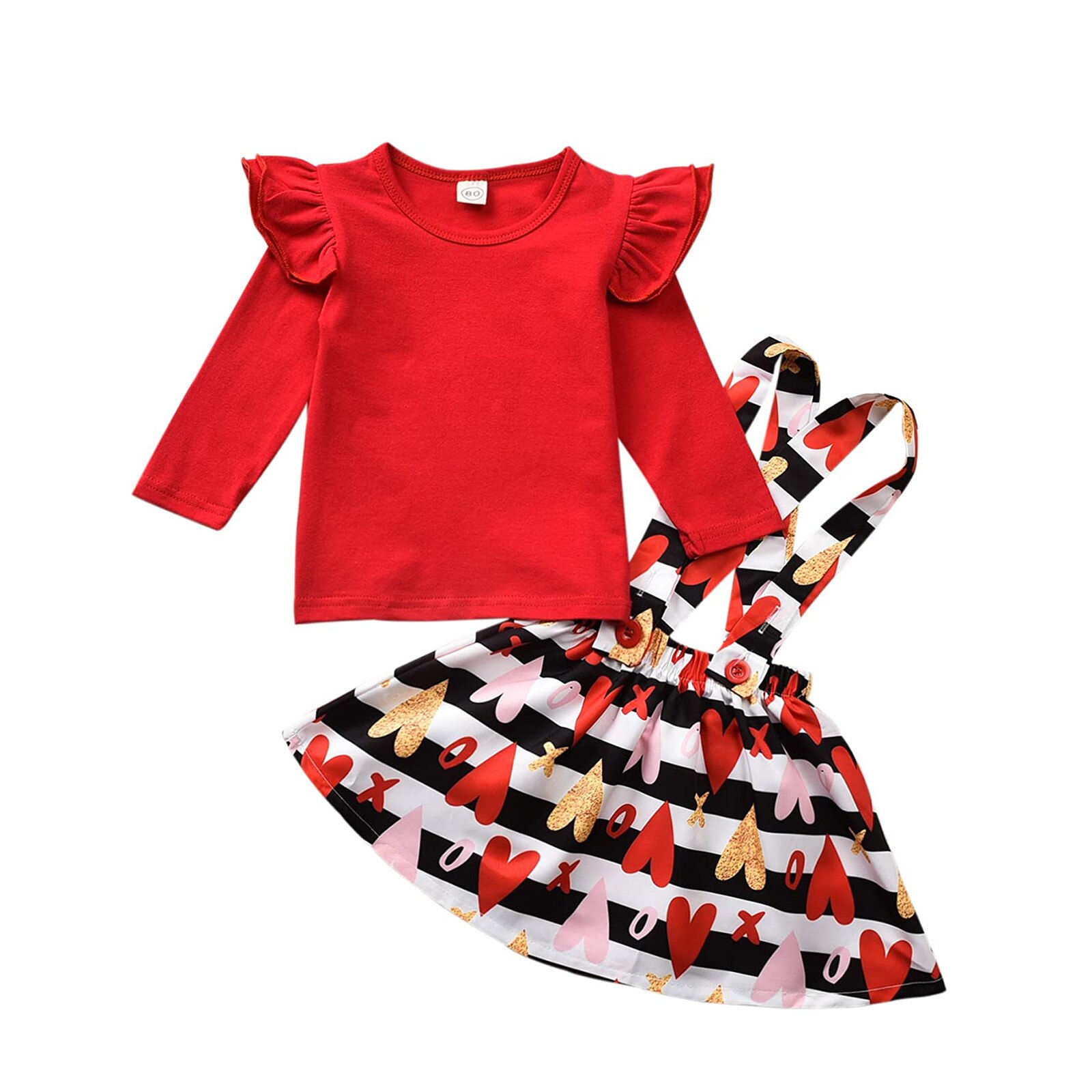Peuter Baby Meisjes Kleding Sets Valentijnsdag Ruches Tops + Harten Jarretel Rokken 2Pc Outfits Herfst Babykleertjes