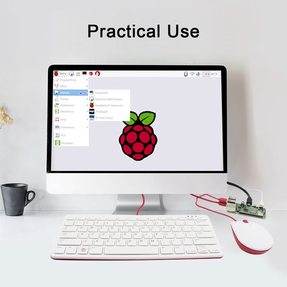 Oficial raspberry pi mouse, disponível em framboesa vermelho e branco adequado para raspberry pi 4b/3b +/3b