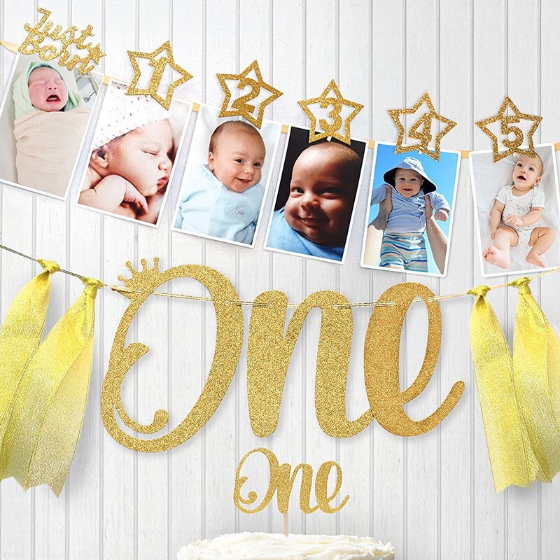 Anniversary Supplies Gold Photo Clip Wooden Clamps Milepost Birthday a Banner Children Room Decorative Baby Grow Souvenirs