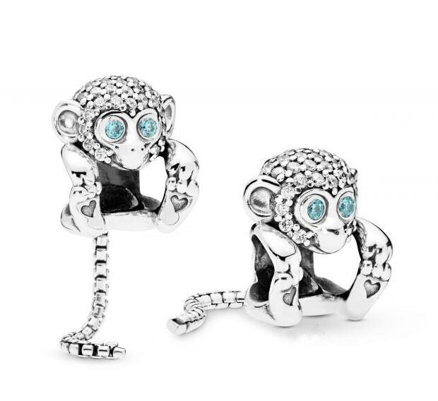 Echt 925 Sterling Silver Bead Charm Fonkelende Cheeky Aapje Charm Fit Vrouwen Mode Armband &amp; Armband Ketting Diy Je