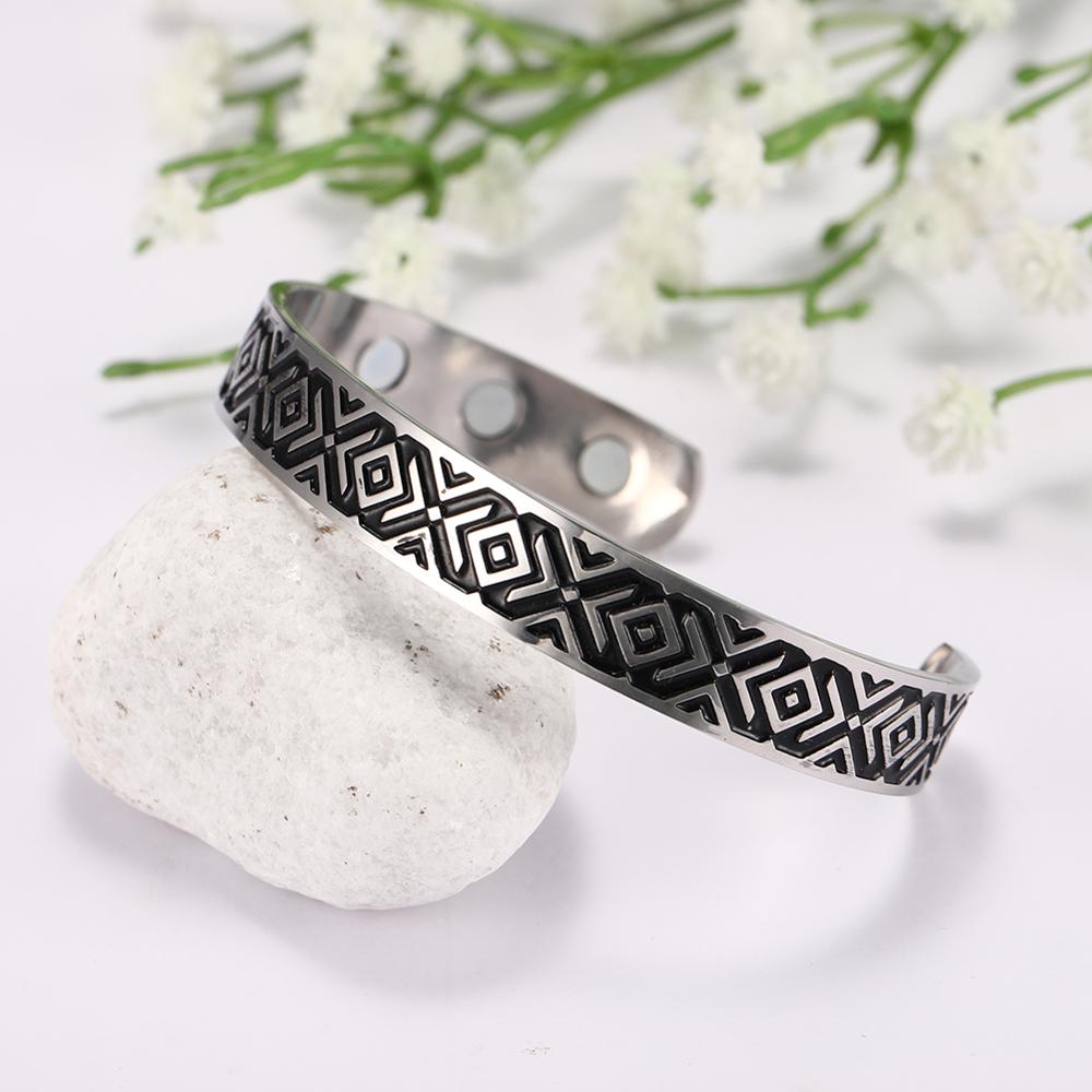 Skyrim-brazaletes nórdicos de runas para hombre y mujer, brazaletes vikingos de acero inoxidable, simples, ajustables, dorados, negros, magnéticos para la salud