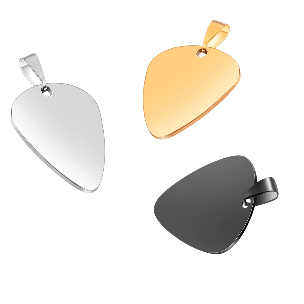 5 colors Stainless Steel Guitar Pick Pendant ID Necklace Unisex without chain double side polish