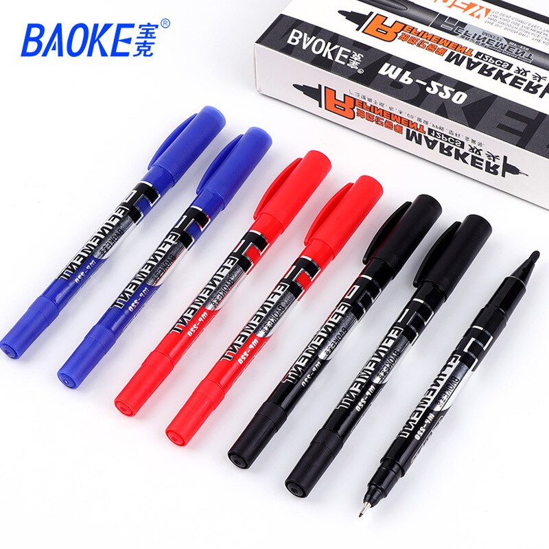 1 Pcs Red/Blue/Black The Office Supply Double-head Marker Pen Stationery Oily Markers Fast Dry Marker Pens