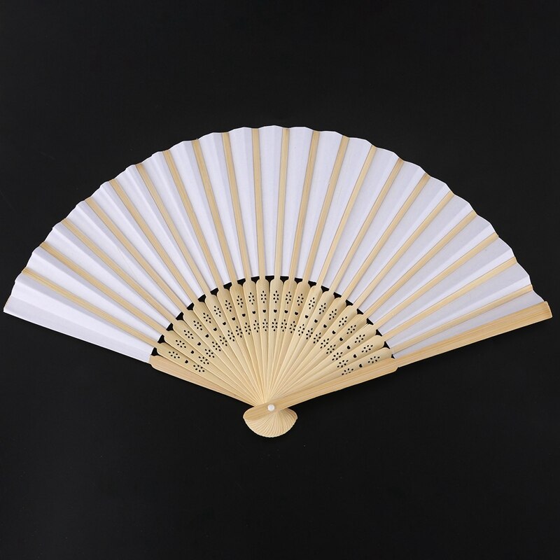 100 Pcs Wit Vouwen Elegante Papier Hand Fan Bruiloft Gunsten 21Cm (Wit)