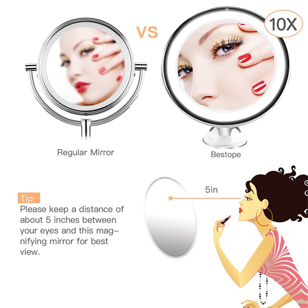 10X Wall Mounted Magnification Bathroom Mirror With Suction Cup LED Makeup Mirror Vanity Mirror Beauty Mirror With Light
