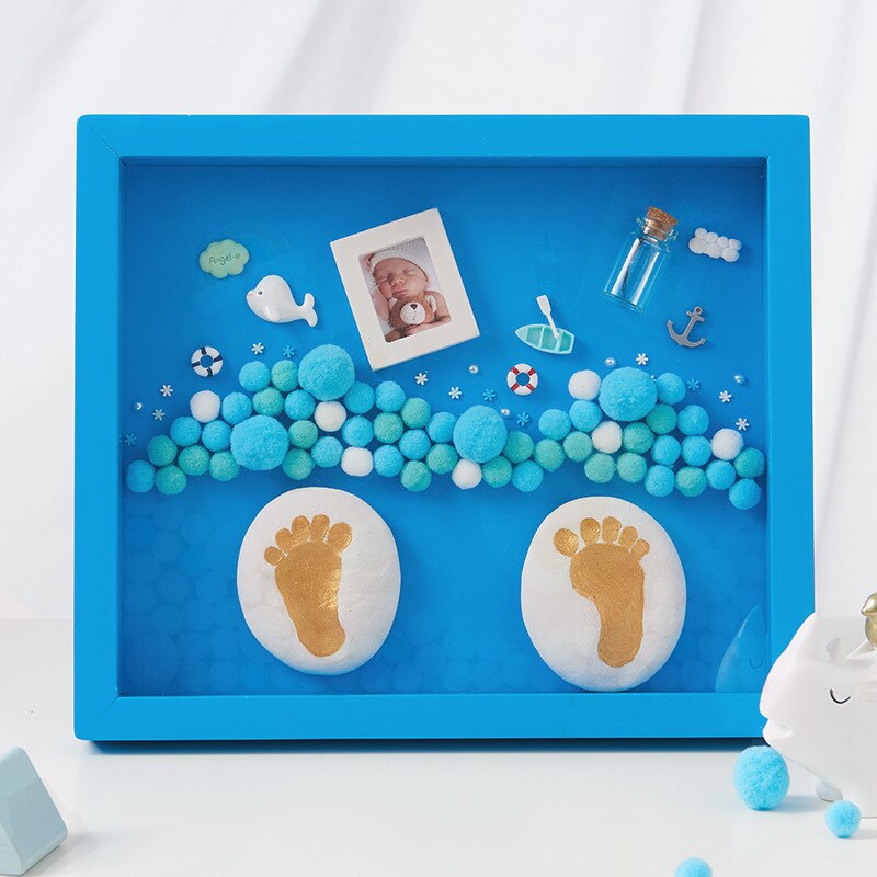 Baby Hand-Voet Stempelkussen Lanugo Souvenir Diy Pasgeboren Van Baby Handafdrukken Voetafdrukken Permanente Baby 'S Eerste Maand Souvenirs: Hand Foot Footprints Blue