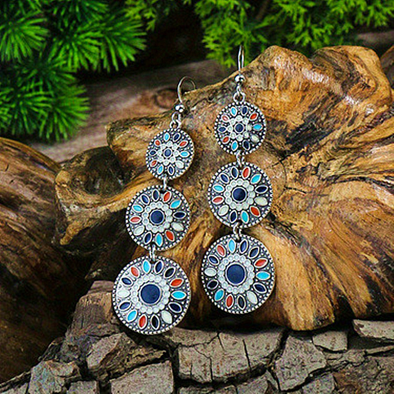 Pendientes de gota de agua de aleación étnica bohemia para mujer, pendientes colgantes de aceite de gota Multicolor Retro, joyería para diaria y vacaciones: Cobalto violeta