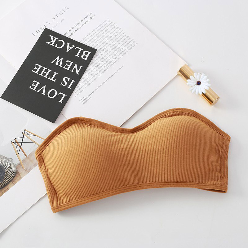 Seamless Tube Tops Underwear Women Removable Pads Intimates Strapless Bra Bralette Wire Free Bandeau Dress Tube Top: Champagne