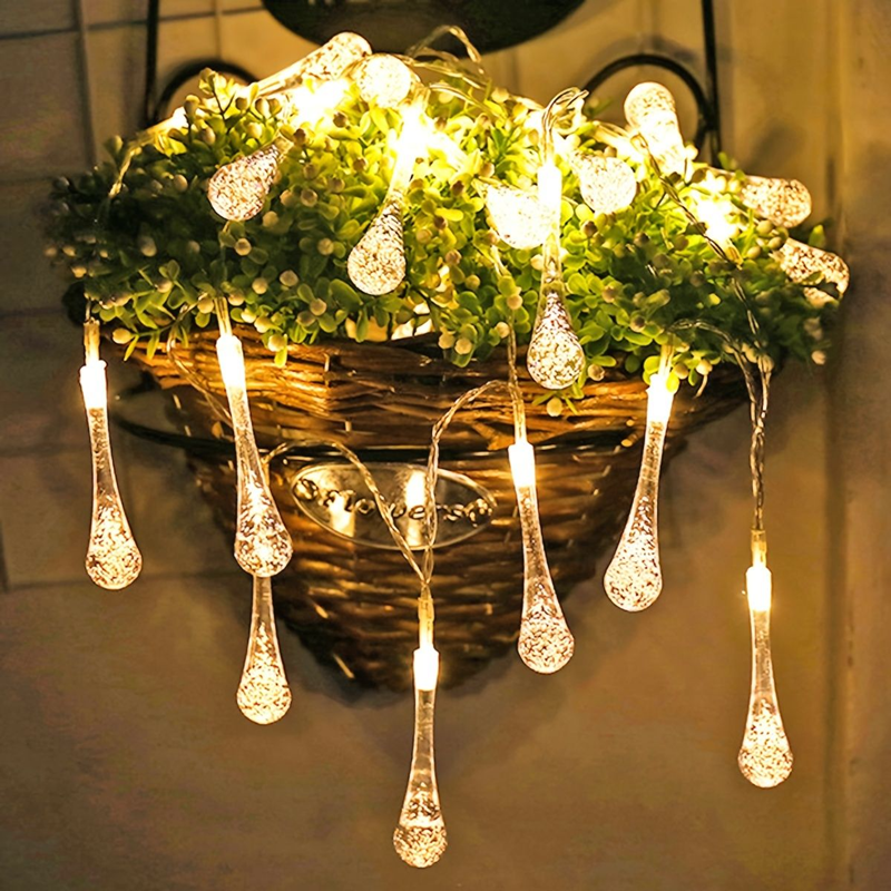 Guirnalda de luces LED con gotas de agua y batería, guirnalda impermeable para decoración exterior, luces Fariy, Navidad, boda, jardín, habitación