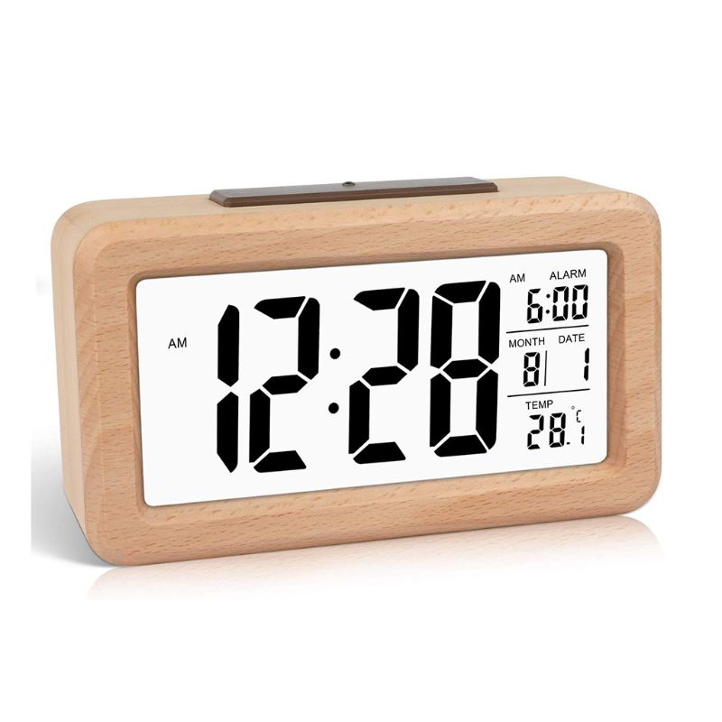 Easy Setting Wooden Digital Alarm Clock with Temperature, Date, Backlight, Snooze, for Bedroom, Bedside, Home, Office, N: A