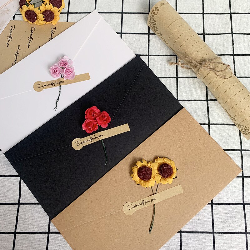 Handmade DIY Dried Flower Kraft Envelope Writing Paper Set Birthday Blessing Dragon Boat Festival Thank Invitation Lett