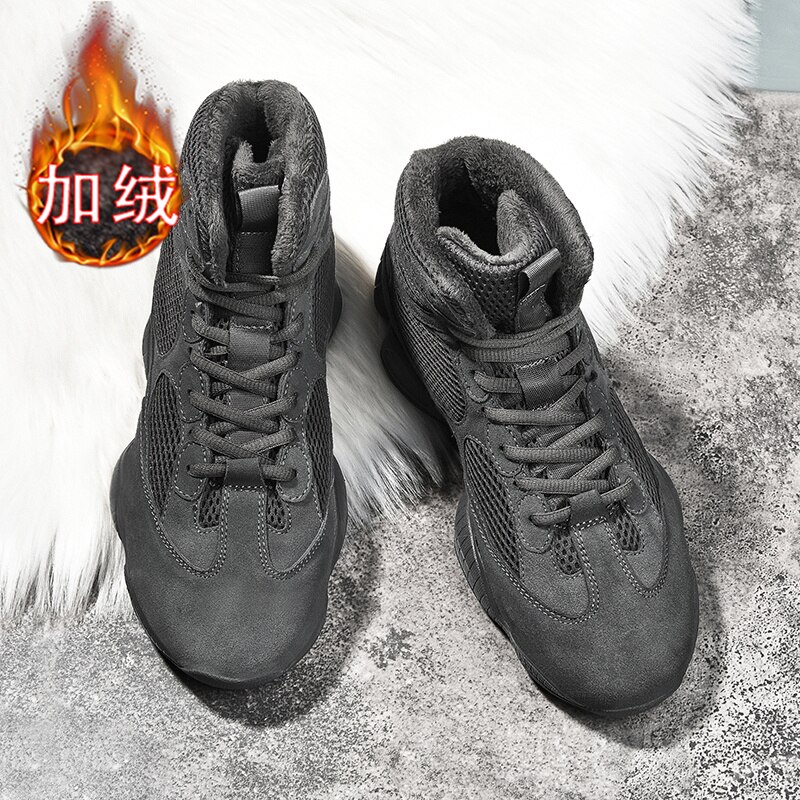 Winter Warm Man Boxing Boot Inside Fur Mens Wrestling Shoes Anti-Slip Boxing Shoes for Men Mesh and Leather Wrestling Boots