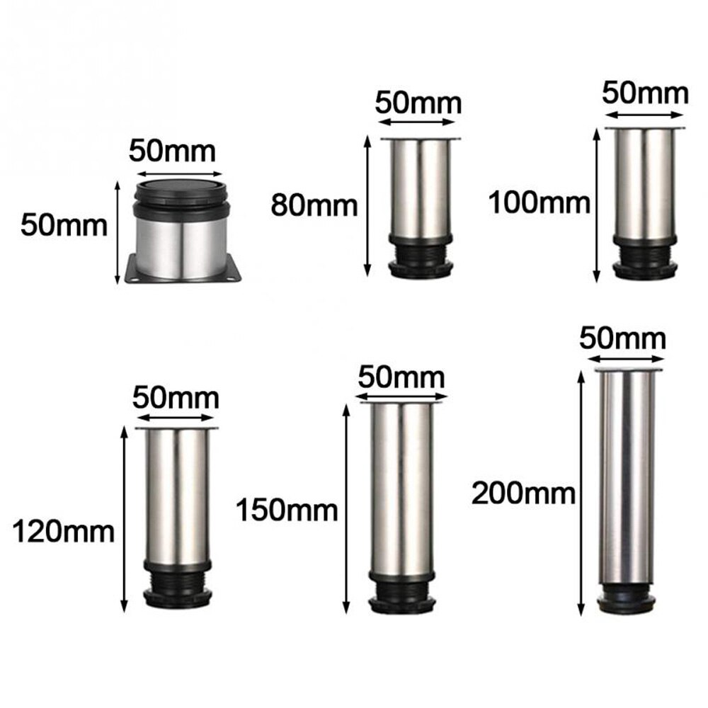 4Pcs Adjustable Stainless Cabinet Legs Steel Kitchen Feet Round Stand Holder Round Adjustable Furniture Legs Sofa Multifunction