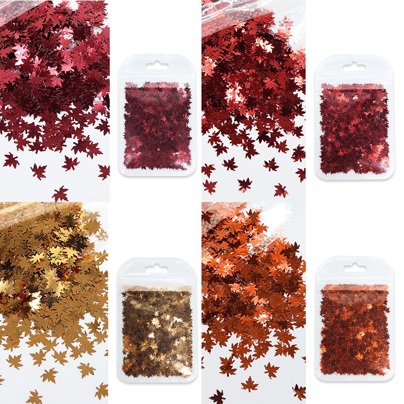 4 zakjes herfst esdoornblad nail art pailletten decoratie holografische kameleon glittervlokken uv gellak tools kerstnagels: Fy5-56810