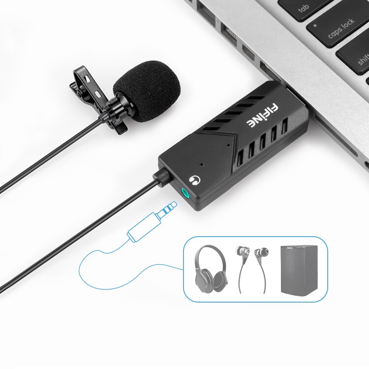 FIFINE Lavalier Microfono Con Scheda Audio USB per PC e Mac Clip-on A Condensatore Cardioide vestito per Insegnamento on-Line classe riunione