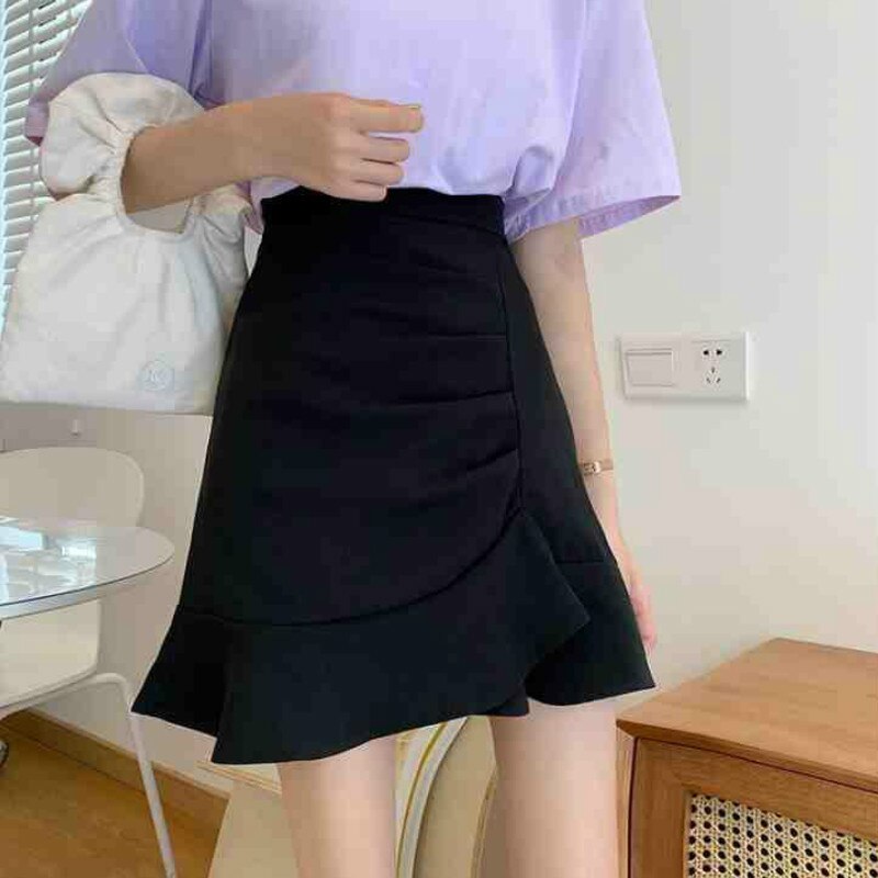 Jupe trompette à volants irréguliers pour femme, tenue de bureau, couleur unie, violet, noir, Style coréen, tendance, classique, portefeuille, moulante