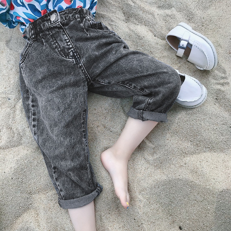 Koreansk stil drenge casual sorte jeans børn børn all-match løse denimbukser