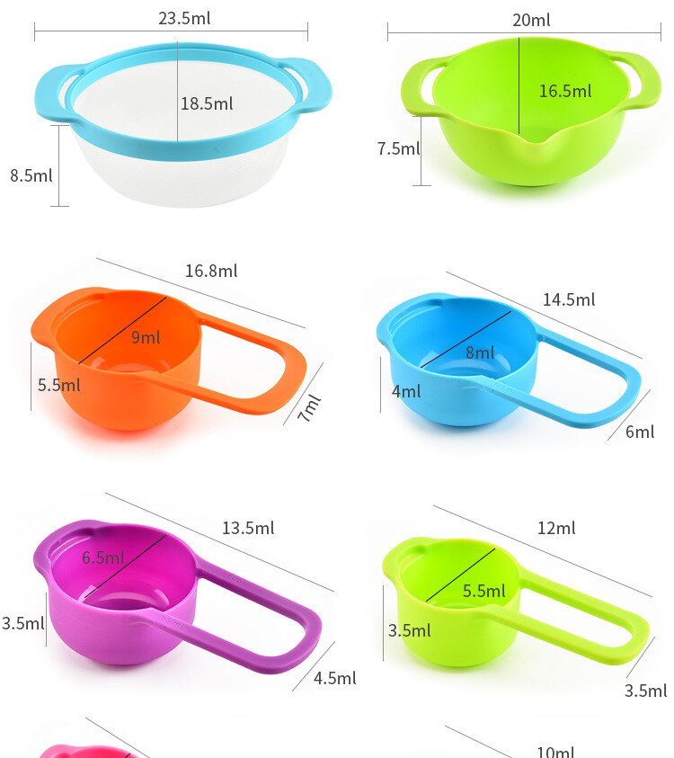 Baking Rainbow Bowl Plastic Measuring Cup Bowl 10-Piece Set with Scale Measuring Spoon Integrated Nano Sieve Set