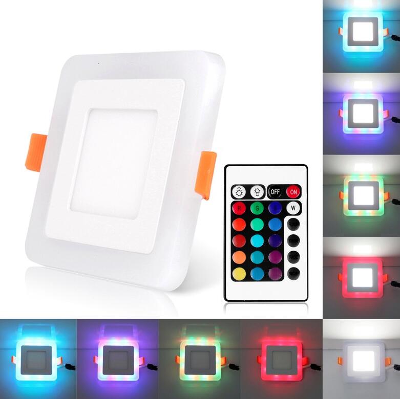 Rund/firkantet rgb led panel lys + fjernbetjening 6w/9w/16w/24w forsænket led loft panel lys  ac85-265v+ driver