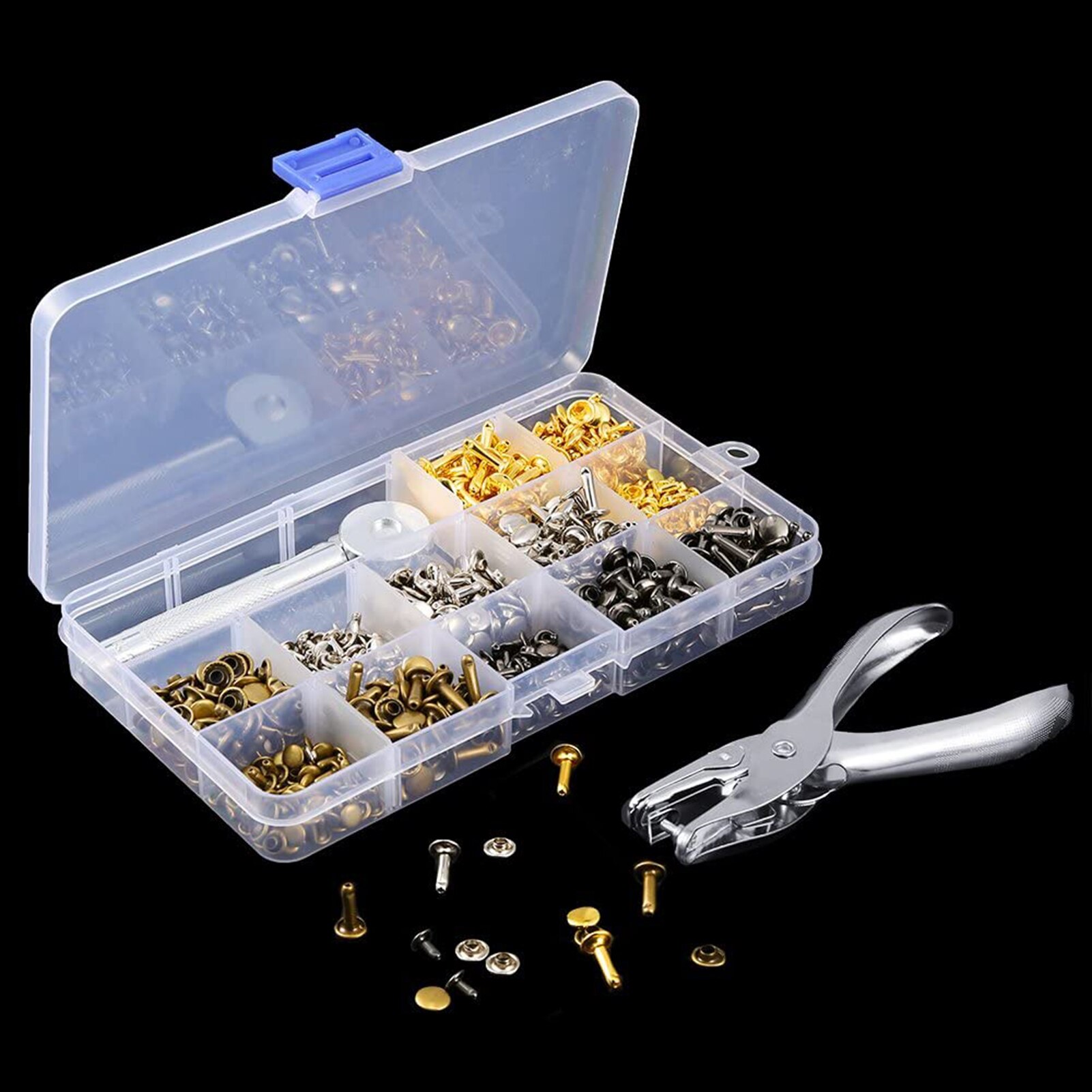 360 Sets 3 Sizes Leather Rivets Double Cap Rivet Tubular Metal Studs with 4 Fixing Set Tools for DIY Leather Craft