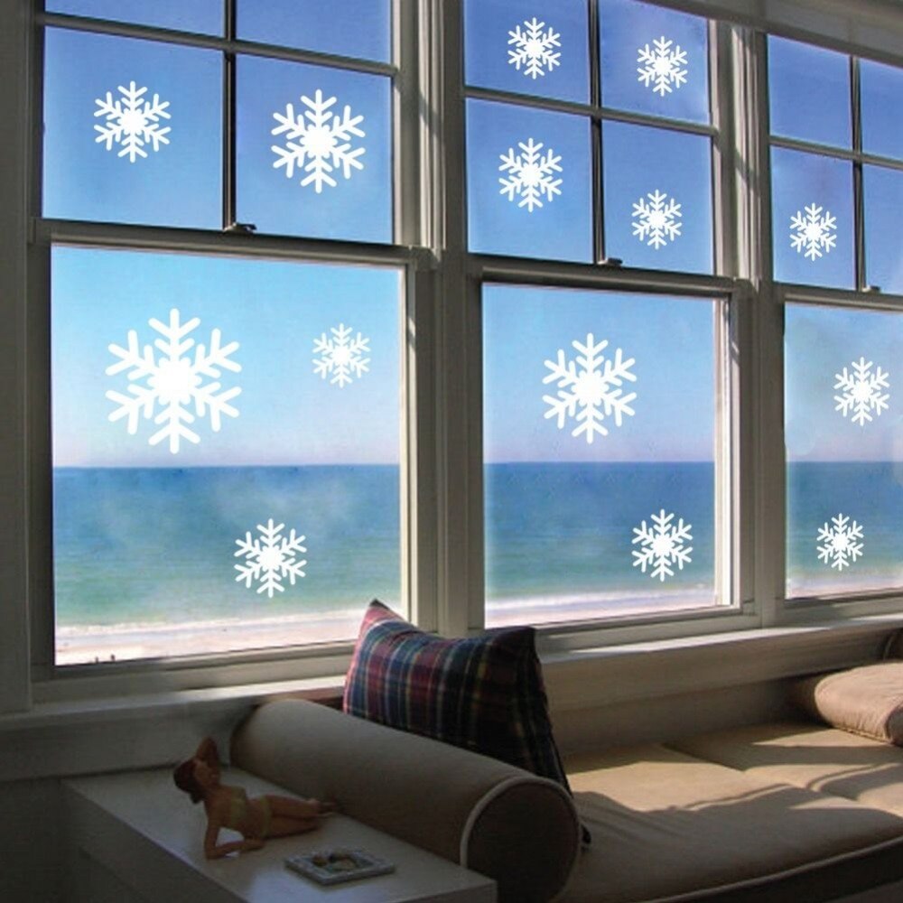 14pcs Snow Flakes Window Stickers Winter Snowflake Wall Stickers Christmas Window Wall Decals Xmas Christmas Decoration D063