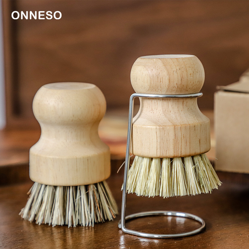 Brosse à vaisselle de cuisine avec manche en bois et noix de coco en sisal, outils de nettoyage multifonctions, brosse à récurer: Black