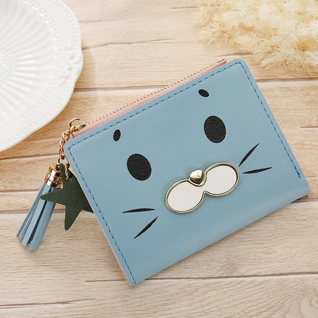 Mini Cute Cat Womens Tassle Wallets Purses Short Female Coin Purse Credit Card Holder Ladies Outdoor Travel Cluth Bag